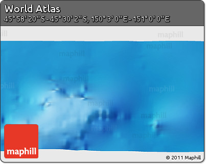 Physical 3D Map of the Area around 45° 44' 11" S, 150° 31' 30" E