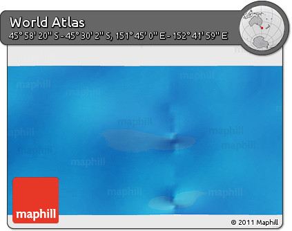 Physical 3D Map of the Area around 45° 44' 11" S, 152° 13' 29" E