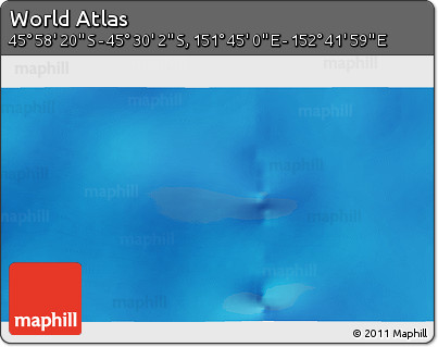 Physical 3D Map of the Area around 45° 44' 11" S, 152° 13' 29" E