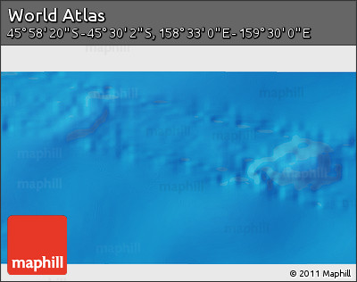 Physical 3D Map of the Area around 45° 44' 11" S, 159° 1' 30" E