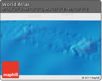 Physical 3D Map of the Area around 45° 44' 11" S, 159° 1' 30" E