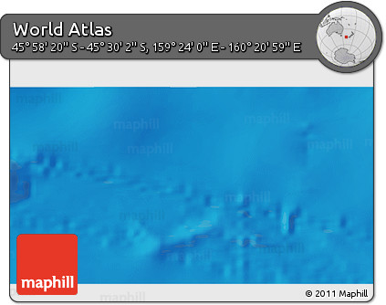 Physical 3D Map of the Area around 45° 44' 11" S, 159° 52' 30" E
