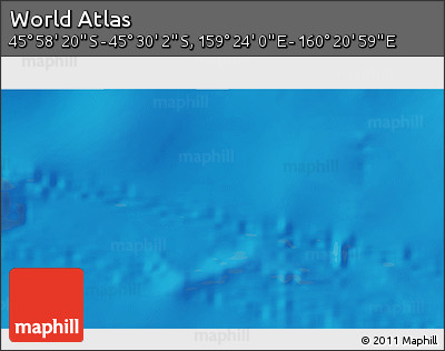 Physical 3D Map of the Area around 45° 44' 11" S, 159° 52' 30" E