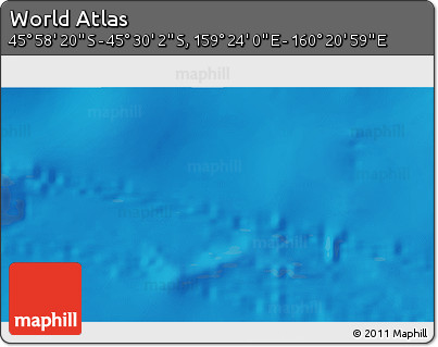Physical 3D Map of the Area around 45° 44' 11" S, 159° 52' 30" E