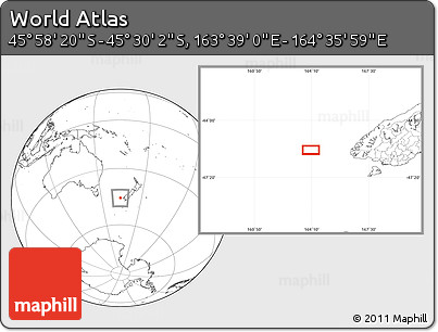 Blank Location Map of the Area around 45° 44' 11" S, 164° 7' 30" E