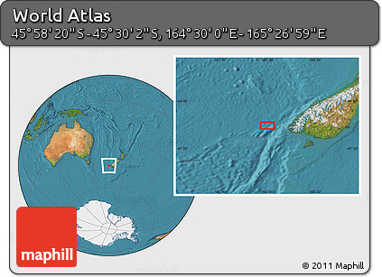 Satellite Location Map of the Area around 45° 44' 11" S, 164° 58' 29" E