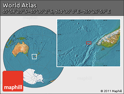 Satellite Location Map of the Area around 45° 44' 11" S, 164° 58' 29" E