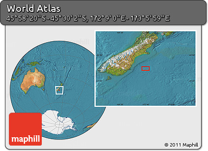Satellite Location Map of the Area around 45° 44' 11" S, 172° 37' 30" E