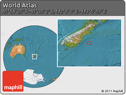 Satellite Location Map of the Area around 45° 44' 11" S, 172° 37' 30" E