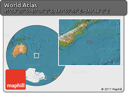 Satellite Location Map of the Area around 45° 44' 11" S, 174° 19' 29" E