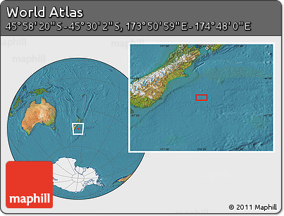 Satellite Location Map of the Area around 45° 44' 11" S, 174° 19' 29" E