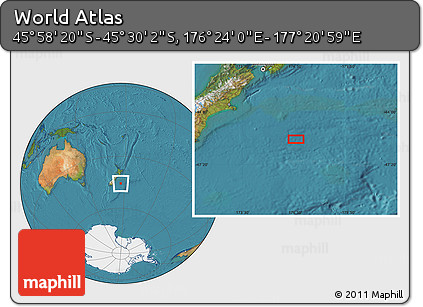 Satellite Location Map of the Area around 45° 44' 11" S, 176° 52' 30" E