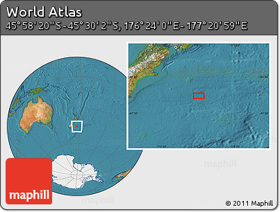 Satellite Location Map of the Area around 45° 44' 11" S, 176° 52' 30" E
