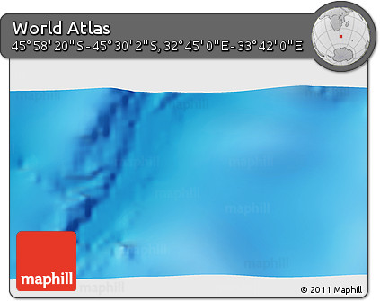 Physical 3D Map of the Area around 45° 44' 11" S, 33° 13' 30" E
