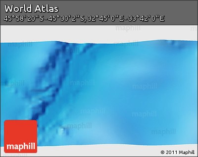 Physical 3D Map of the Area around 45° 44' 11" S, 33° 13' 30" E