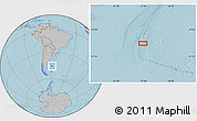 Gray Location Map of the area around 45° 44' 11" S, 57° 43' 30" W, hill shading