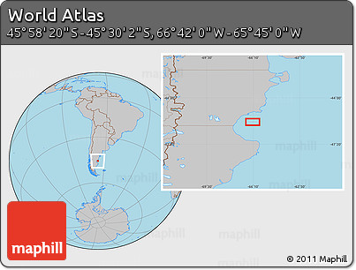 Gray Location Map of the Area around 45° 44' 11" S, 66° 13' 29" W