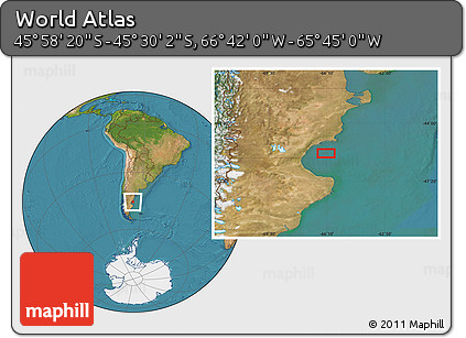 Satellite Location Map of the Area around 45° 44' 11" S, 66° 13' 29" W