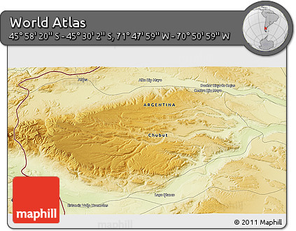 Physical 3D Map of the Area around 45° 44' 11" S, 71° 19' 29" W