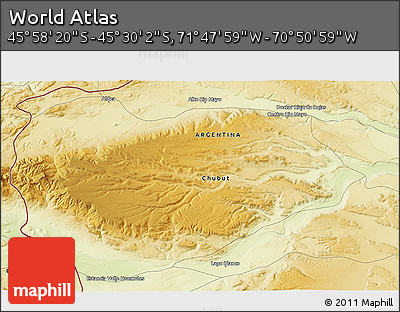 Physical 3D Map of the Area around 45° 44' 11" S, 71° 19' 29" W