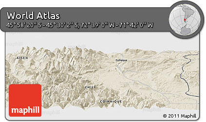 Shaded Relief Panoramic Map of the Area around 45° 44' 11" S, 72° 10' 30" W