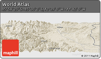 Shaded Relief Panoramic Map of the Area around 45° 44' 11" S, 72° 10' 30" W