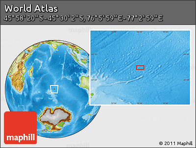 Physical Location Map of the Area around 45° 44' 11" S, 76° 34' 29" E