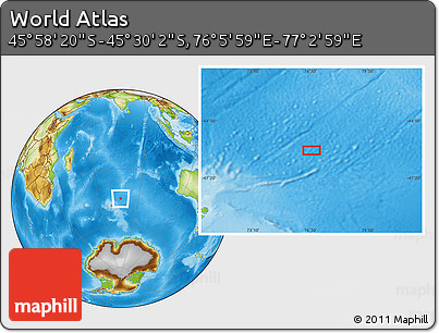 Physical Location Map of the Area around 45° 44' 11" S, 76° 34' 29" E