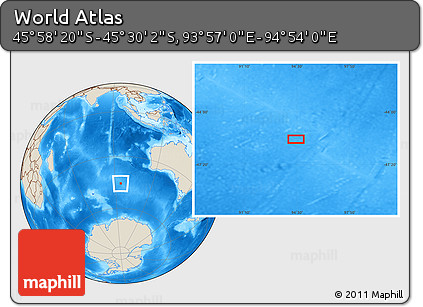 Shaded Relief Location Map of the Area around 45° 44' 11" S, 94° 25' 30" E