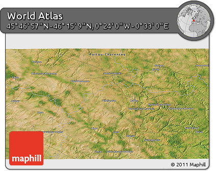 Satellite 3D Map of the Area around 46° 1' 3" N, 0° 4' 30" E