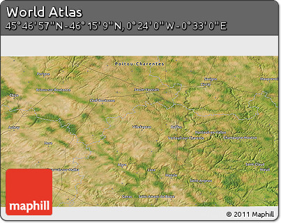 Satellite 3D Map of the Area around 46° 1' 3" N, 0° 4' 30" E