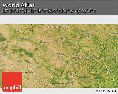 Satellite 3D Map of the Area around 46° 1' 3" N, 0° 4' 30" E