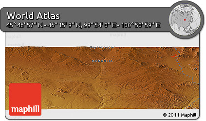 Physical Panoramic Map of the Area around 46° 1' 3" N, 100° 22' 30" E