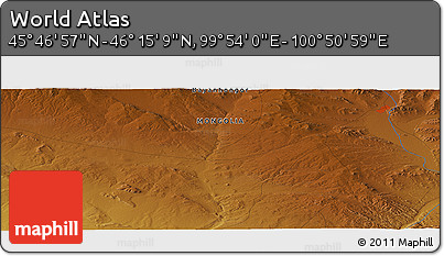 Physical Panoramic Map of the Area around 46° 1' 3" N, 100° 22' 30" E