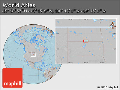 Gray Location Map of the Area around 46° 1' 3" N, 100° 13' 29" W, hill shading