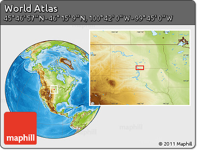 Physical Location Map of the Area around 46° 1' 3" N, 100° 13' 29" W