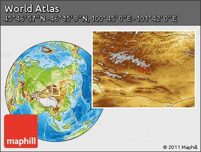 Physical Location Map of the Area around 46° 1' 3" N, 101° 13' 29" E