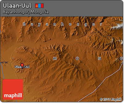 Physical Map of Ulaan-Uul