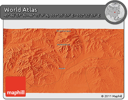 Political 3D Map of the Area around 46° 1' 3" N, 102° 4' 29" E