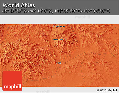 Political 3D Map of the Area around 46° 1' 3" N, 102° 4' 29" E