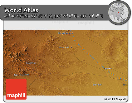 Physical 3D Map of the Area around 46° 1' 3" N, 102° 55' 30" E