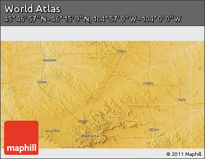 Physical 3D Map of the Area around 46° 1' 3" N, 104° 28' 29" W