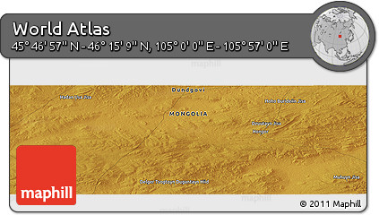 Physical Panoramic Map of the Area around 46° 1' 3" N, 105° 28' 29" E