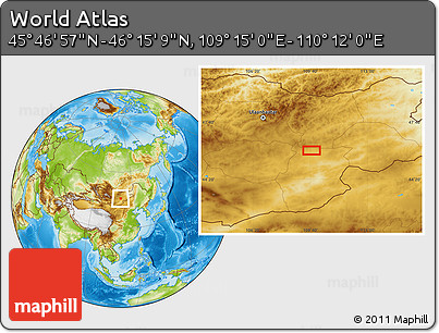 Physical Location Map of the Area around 46° 1' 3" N, 109° 43' 29" E