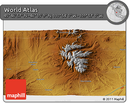 Physical 3D Map of the Area around 46° 1' 3" N, 110° 25' 30" W