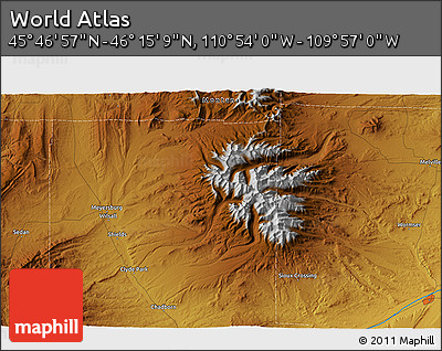 Physical 3D Map of the Area around 46° 1' 3" N, 110° 25' 30" W