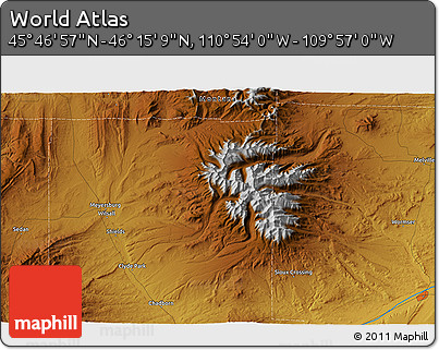 Physical 3D Map of the Area around 46° 1' 3" N, 110° 25' 30" W