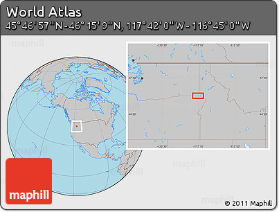 Gray Location Map of the Area around 46° 1' 3" N, 117° 13' 29" W