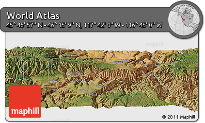 Satellite Panoramic Map of the Area around 46° 1' 3" N, 117° 13' 29" W
