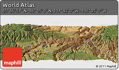 Satellite Panoramic Map of the Area around 46° 1' 3" N, 117° 13' 29" W